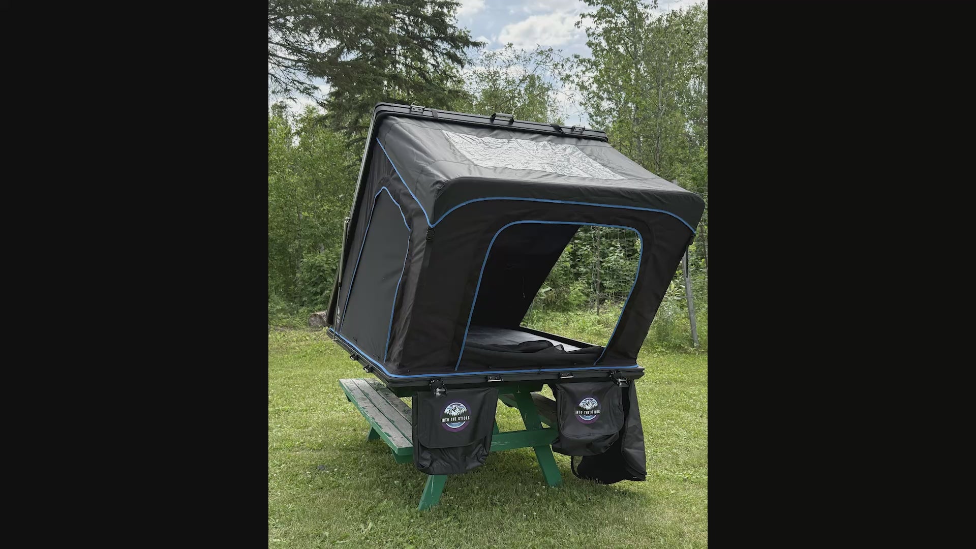 The Frontier XL Hard Shell Rooftop Tent - 2-Person  TENT BLACK WITH BLUE TRIM