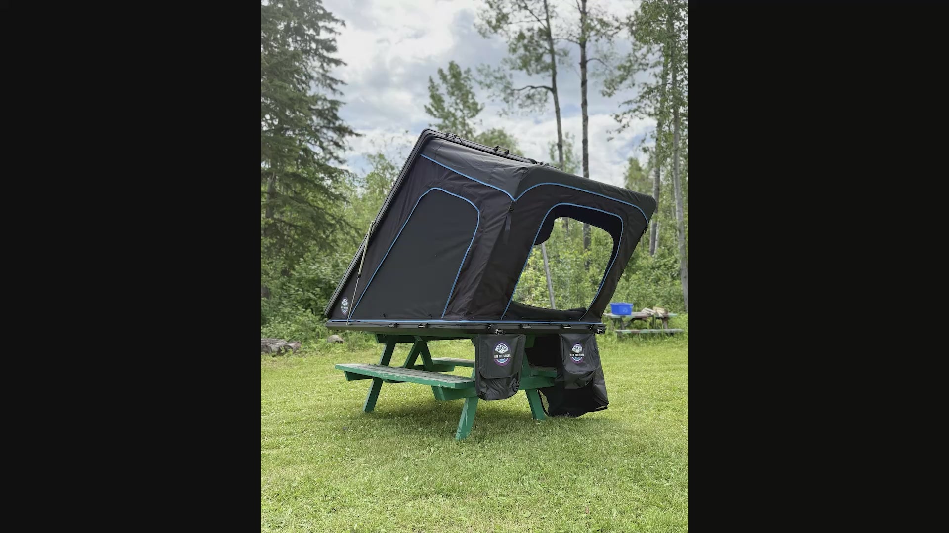 The Frontier XL Hard Shell Rooftop Tent - 2-Person  TENT BLACK WITH BLUE TRIM